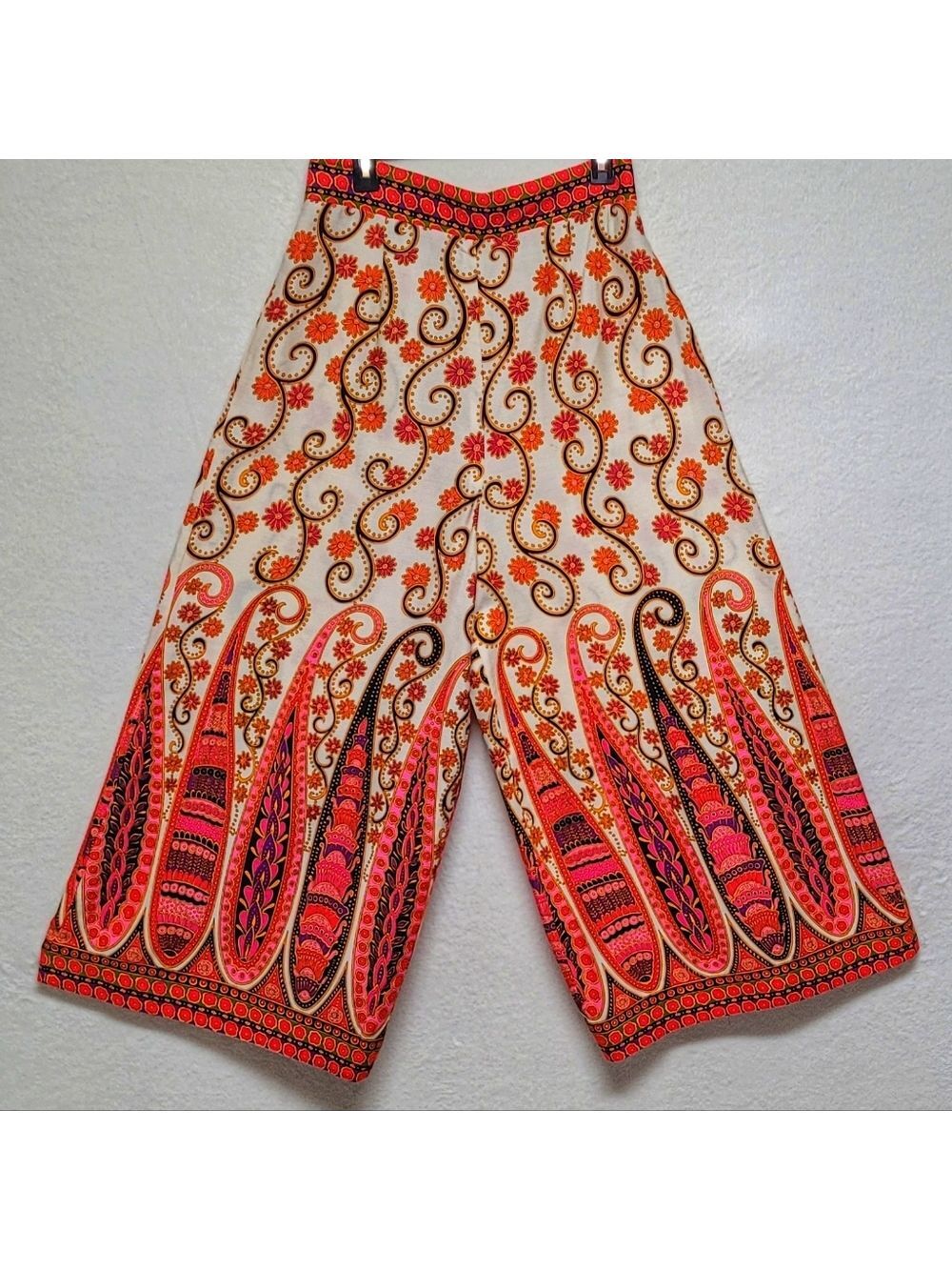 60s Vintage Alex Coleman Psychedelic Neon Multi-color Floral Palazzo Pants M-L - Picture 2 of 14